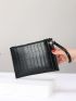 Crocodile Embossed Square Bag With Wristlet