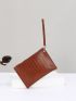 Crocodile Embossed Square Bag With Wristlet