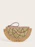 Fringe Decor Braided Design Straw Clutch Bag