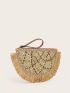 Fringe Decor Braided Design Straw Clutch Bag
