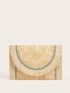 Fringe Decor Flap Straw Clutch Bag