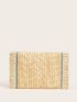 Fringe Decor Flap Straw Clutch Bag