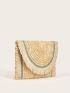 Fringe Decor Flap Straw Clutch Bag