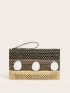 Colorblock Shell Decor Straw Clutch Bag