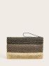 Colorblock Shell Decor Straw Clutch Bag