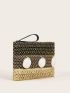 Colorblock Shell Decor Straw Clutch Bag