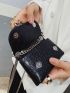 Crocodile Embossed Chain Top Handle Bag