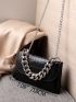 Crocodile Embossed Chain Top Handle Bag