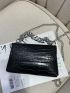 Crocodile Embossed Chain Top Handle Bag