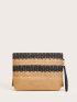 Colorblock Fringe Decor Striped Straw Clutch Bag