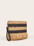 Colorblock Fringe Decor Striped Straw Clutch Bag
