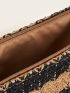 Colorblock Fringe Decor Striped Straw Clutch Bag
