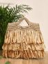 Fringe Decor Braided Design Straw Bag