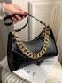 Quilted Chain Decor Baguette Bag