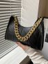 Quilted Chain Decor Baguette Bag