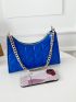 Quilted Pattern Chain Baguette Bag