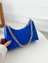 Quilted Pattern Chain Baguette Bag