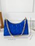 Quilted Pattern Chain Baguette Bag