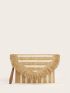 Fringe Decor Striped Straw Clutch Bag