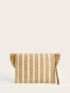 Fringe Decor Striped Straw Clutch Bag