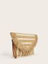 Fringe Decor Striped Straw Clutch Bag