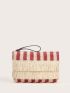 Colorblock Fringe Decor Striped Straw Clutch Bag