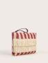 Colorblock Fringe Decor Striped Straw Clutch Bag