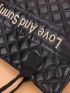 Quilted Letter Embroidered Top Handle Bag