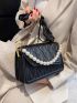 Faux Pearl Chain Decor Quilted Flap Square Bag