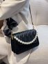 Faux Pearl Chain Decor Quilted Flap Square Bag