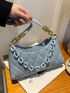 Quilted Chain Decor Baguette Bag