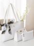 3pcs Crocodile Embossed Twilly Scarf Decor Tote Bag Set