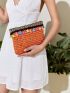 Tassel Decor Woven Clutch Bag