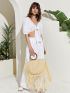 Fringe Decor Plaited Straw Bag