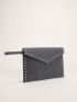 Studded Decor Felt Clutch Bag