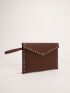 Studded Decor Felt Clutch Bag