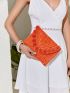 Pom Pom Decor Straw Clutch Bag