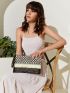 Colorblock Fringe Decor Straw Clutch Bag