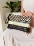 Colorblock Fringe Decor Straw Clutch Bag
