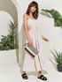 Colorblock Fringe Decor Straw Clutch Bag