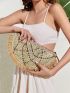 Fringe Decor Braided Design Straw Clutch Bag