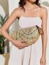 Fringe Decor Braided Design Straw Clutch Bag