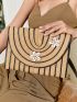 Colorblock Starfish Decor Striped Straw Clutch Bag