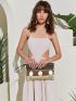 Colorblock Shell Decor Straw Clutch Bag