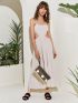 Colorblock Shell Decor Straw Clutch Bag