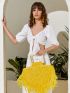 Fringe Trim Straw Tote Bag