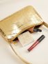 Mini Metallic Crocodile Embossed Baguette Bag