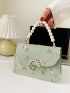Mini Faux Pearl Decor Floral Embroidered Chain Bag