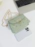 Mini Faux Pearl Decor Floral Embroidered Chain Bag