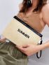 Letter Embroidery Straw Bag With Wristlet